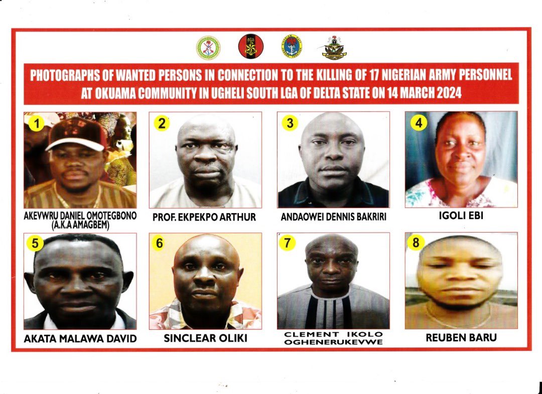 Read more about the article OKUAMA : DHQ Declares Eight Wanted Over Gruesome Murder of Soldiers